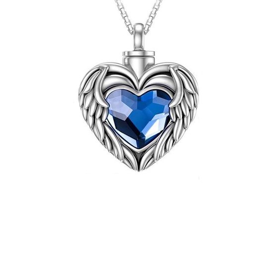 Collier de cendres de Zoeies avec coeur bleu et ailes - pendentif de cendres - pendentif de cendres - collier d'urne - cendres pour bijoux d'urne - cendres de bijoux
