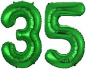 Folie Ballon Cijfer 35 Jaar Groen Verjaardag Versiering Helium Cijfer Ballonnen Feest versiering Met Rietje - 86Cm