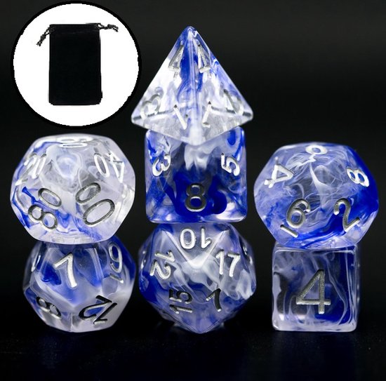Afbeelding van het spel D&D dice set Smoke serie DnD dobbelstenen set blauw Dungeons and Dragons dobbelstenen Inclusief velvet bewaarzakje Polydice
