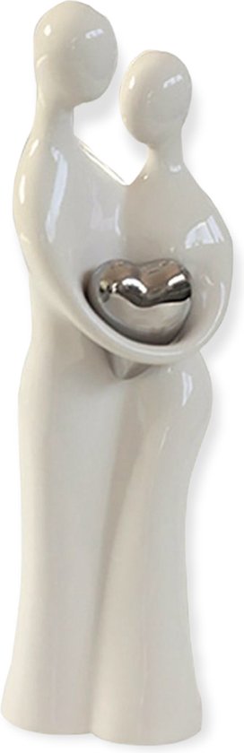 Gilde Handwerk Liefde - Sculptuur Beeld - Keramiek - Wit/Zilver- 38  cm