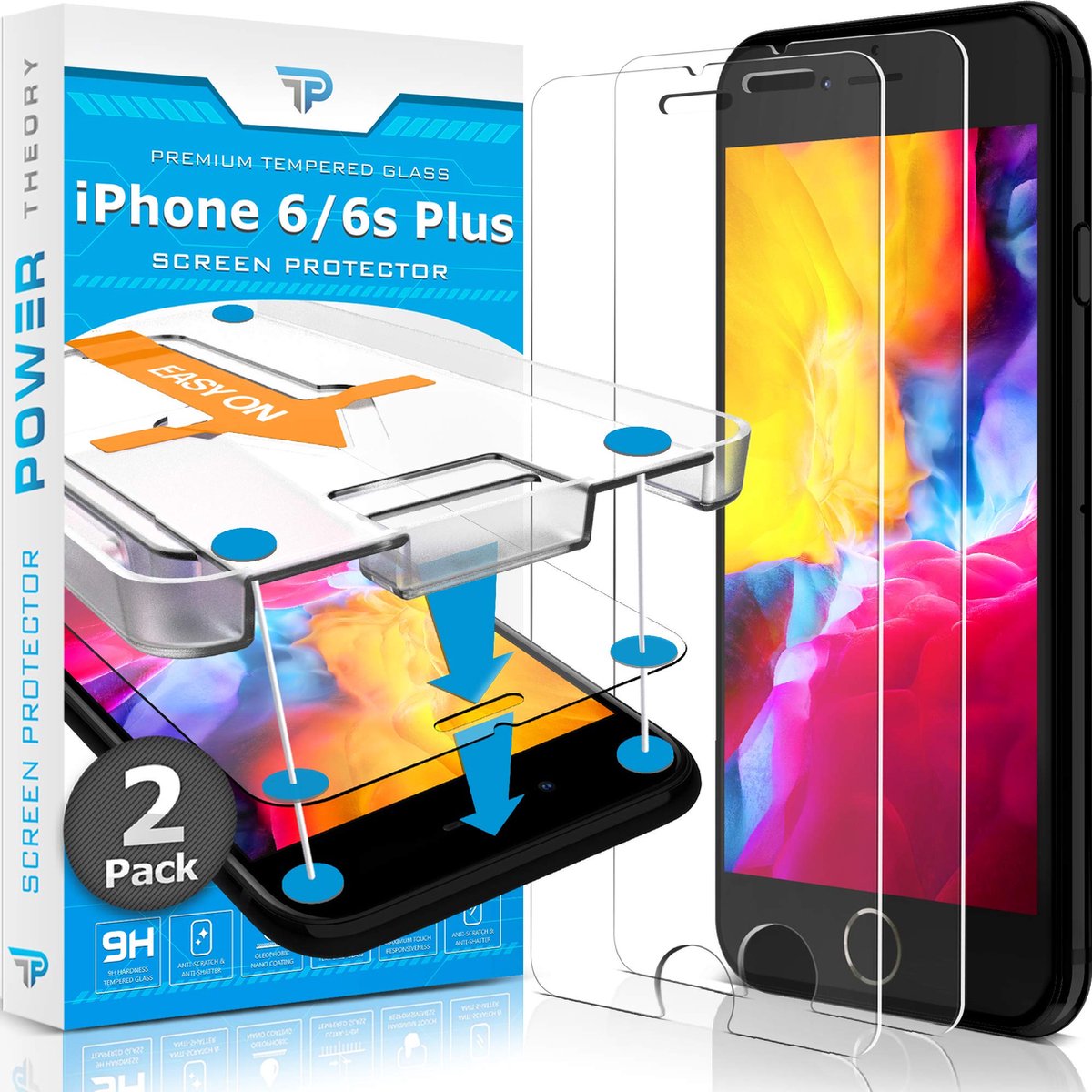 Power Theory iPhone 6 Plus / 6S Plus Screen Protector Gehard Glas [2-Pak] met Easy Install Kit (te gebruiken met case)