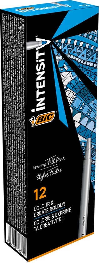 BIC Intensity Medium Viltstiften met Duurzame Nylon en Inkt op Waterbasis - Hemelsblauw - Doos van 12 Stuks - Punt van 0.8 mm
