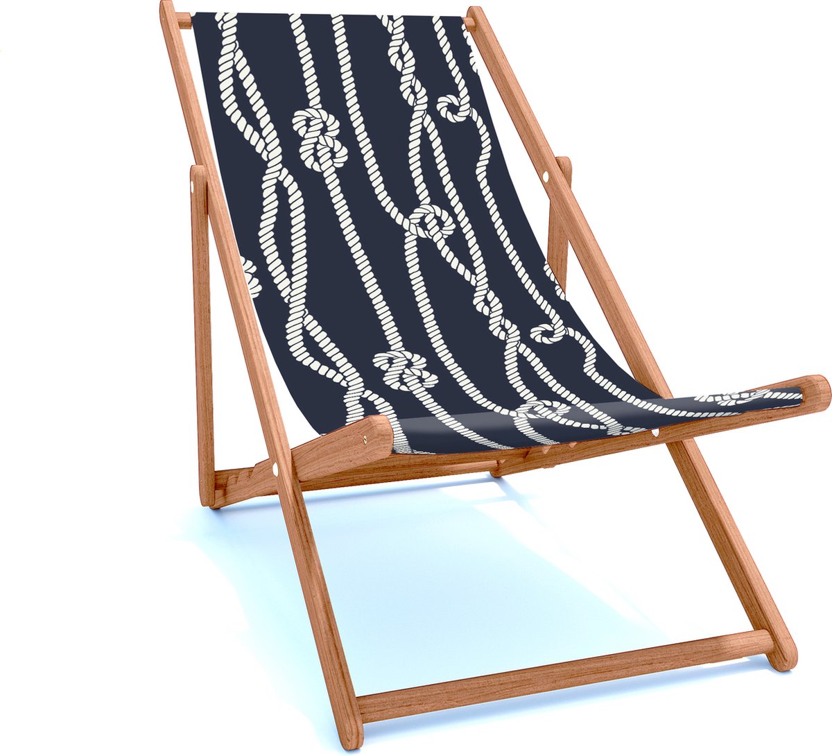 Holtaz Strandstoel Hout Inklapbaar Comfortabele Zonnebed Ligbed met verstelbare Lighoogte houten frame met stoffen Marine