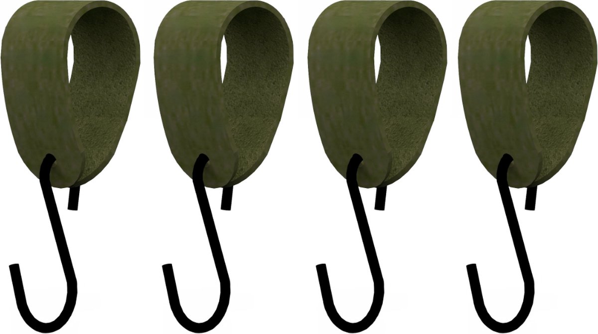 S-haakje Zwart + leren hanger: SUEDE OLIVE - Maat M - set van 4 (S-haakjes - kapstokhaakje - handdoekhaakje - kapstokhaak - ophanghaken - S-haken)