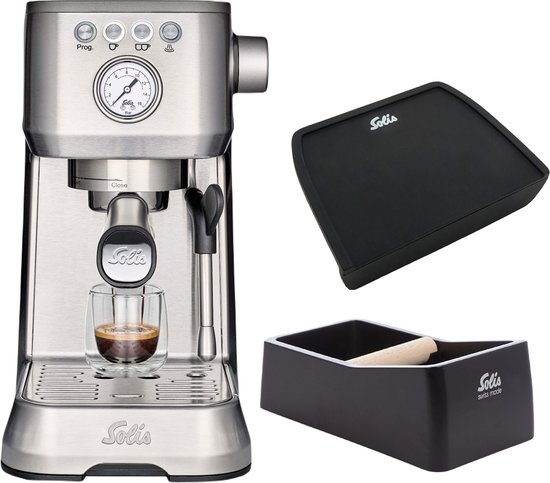 Solis Barista Perfetta Plus 1170 - Pistonmachine - Espressomachine - Inclusief Coffee Knock-Box en Tamping Mat - Zilver