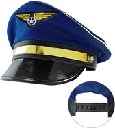 Widmann - Piloot & Luchtvaart Kostuum - Verstelbare Pilotenpet Golden Wings - blauw - Carnavalskleding - Verkleedkleding
