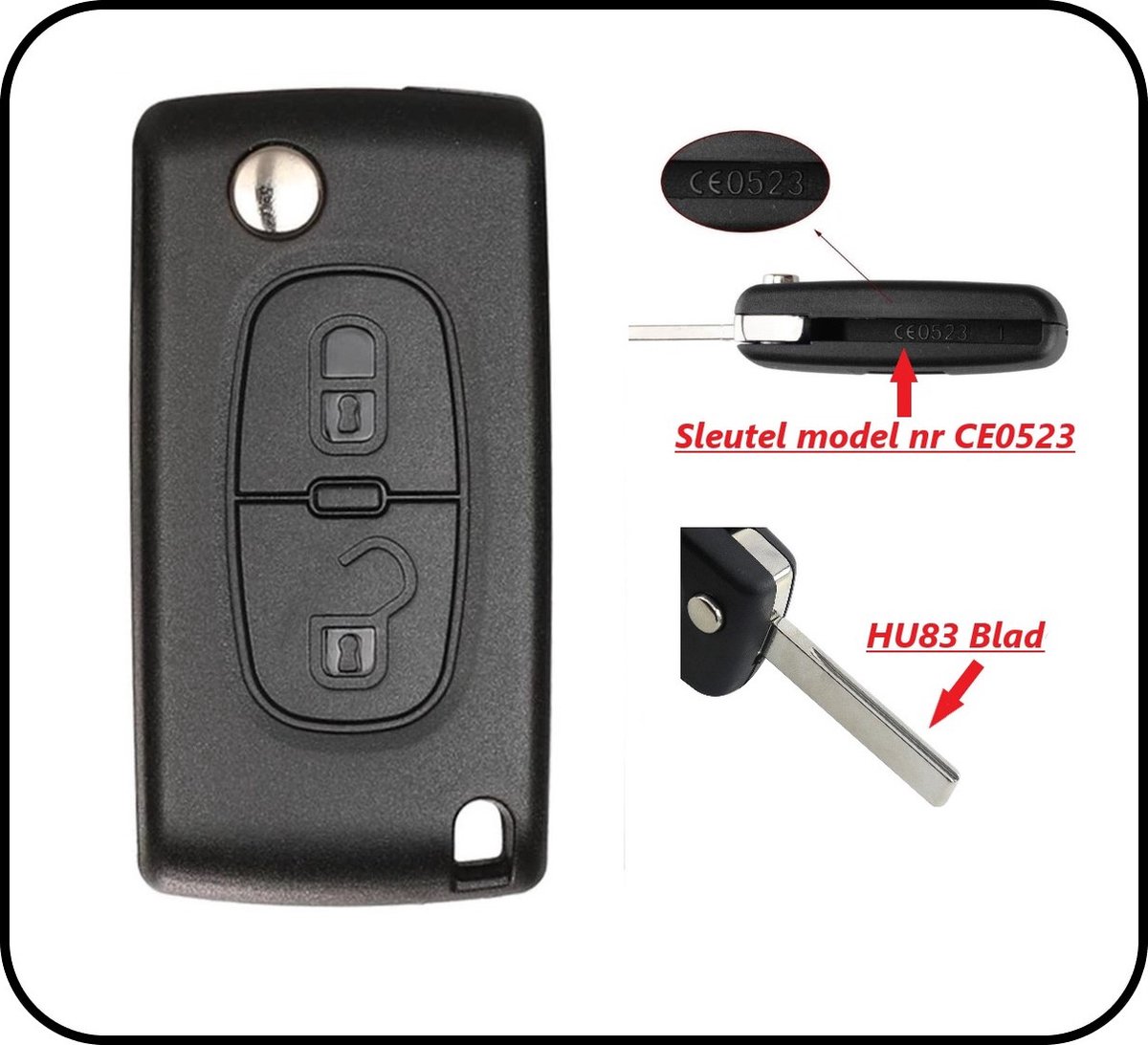 Peugeot - klapsleutel behuizing 2 knoppen - HU83 sleutelbaard met zijgroef - CE0523... | bol.com