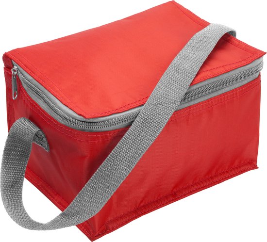 Set van 2x stuks kleine koeltas rood voor 6 blikjes met rits en draagband - lunch-drankjes-medicijnen - 20 x 13 x 13 cm van Perel — afbeelding 2