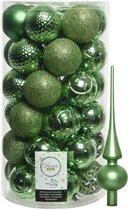 Kunststof kerstballen D6 cm - incl. glazen piek mat - groen