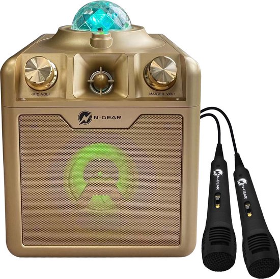 N-GEAR Disco Star 710 Gold - Draadloze Bluetooth Party Speaker - Karaoke Set - Sterrenprojector - 2 Microfoons