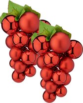 Druiventros namaakfruit/nepfruit kerstdecoratie - 28 cm - rood - 2x stuks