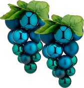 Druiventros namaakfruit/nepfruit kerstdecoratie - 25 cm - blauw - 2x stuks