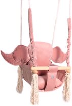 Éléphant en bois de Luxe fait à la main rose balançoire pour bébé et balançoire pour enfants avec kussen en forme d'éléphant - Balançoire Bébé - Chaise berçante - Balançoires - Oreilles d'éléphant