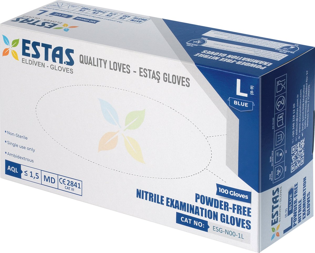 Goedkoopste ESTAS Wegwerphandschoenen Van Nitril 4.5 gr/piece blauw 10x100 Boxes - Huishoudhandschoenen - Latexvrij - Poedervrij, Nitrilhandschoenen - Maat L