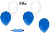 200x Ballonnen blauw en wit + ballonnen pomp - Ballon carnaval festival feest party verjaardag landen helium lucht thema