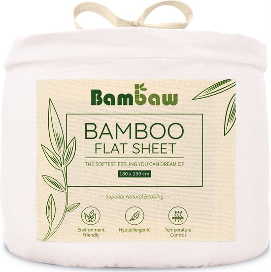 Bamboe Laken | 180cm x 290 | Wit | Bovenlaken 1-Persoons | Ultrazacht plat laken | Luxe Bamboe Beddengoed | Hypoallergeen lakens | Puur Bamboe Viscose Rayon | Ultra-ademende Stof | Bambaw