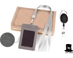 Bob Online ™ - Setje – Lichtgrijs - 1 x PU-leer ID-Badgehouder + 1 x Lanyard (Grijs) + 1 x D-Clip ID Jojo – Set – Light Grey – 1 x PU Leather ID Badge Holder + 1 x Lanyard (Grey) + 1 x D-Clip ID Yoyo – ID Kaarthouder – Nekkoord – Intrekbare ID Jojo