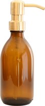 Groeikruid® Zeeppompje | Zeepdispenser | Vrijstaand en Hervulbaar | 300 ml Amber glas | RVS pompkop | Goud