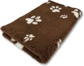 Vetbed Paws - Antislip Hondenmat - 150 x 100 cm - Bruin met Witte Pootjes - Benchmat - Hondenkleed - Voor Honden - Machine Wasbaar