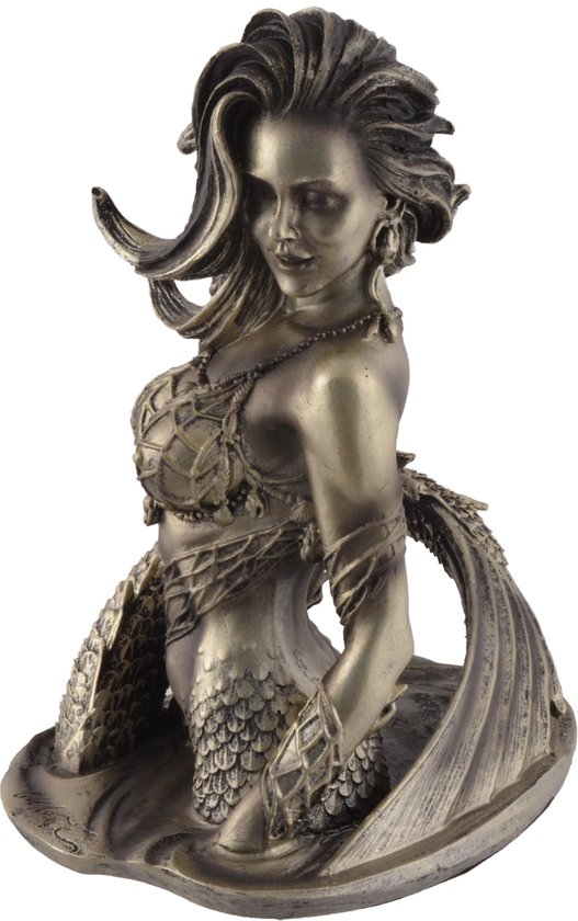 MadDeco - bronskleurig beeldje - zeemeermin - erotisch getint - ontworpen M Moore  - polystone - handgemaakt - 19 cm hoog