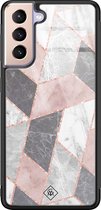 Casimoda® hoesje - Geschikt voor Samsung Galaxy S21 Plus - Stone grid marmer / Abstract marble - Luxe Hard Case Zwart - Backcover telefoonhoesje - Roze
