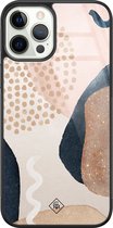 Casimoda® hoesje - Geschikt voor iPhone 12 Pro - Abstract Dots - Luxe Hard Case Zwart - Backcover telefoonhoesje - Bruin/beige