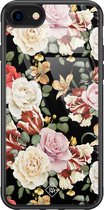 Casimoda® hoesje - Geschikt voor iPhone SE (2020) - Bloemen flowerpower - Luxe Hard Case Zwart - Backcover telefoonhoesje - Multi