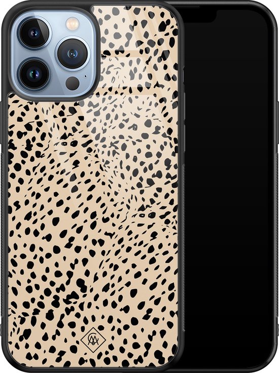 Coque Casimoda- Compatible avec iPhone 13 Pro Max - Motif à pois abstraits marron - Coque rigide de Luxe Zwart - Coque arrière - Marron/beige