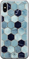 Casimoda® hoesje - Geschikt voor iPhone Xs - Blue Cubes - Siliconen/TPU telefoonhoesje - Backcover - Marmer - Groen