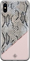 Casimoda® hoesje - Geschikt voor iPhone Xs - Snake Print - Siliconen/TPU telefoonhoesje - Backcover - Slangenprint - Goudkleurig