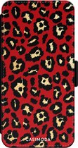 Casimoda® bookcase - Geschikt voor iPhone XR - Hoesje met pasjeshouder - Luipaard Rood - Multi - Kunstleer