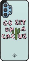 Casimoda® hoesje - Geschikt voor Samsung Galaxy A32 5G - Go Sit On A Cactus - Zwart TPU Backcover - Planten - Blauw