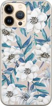 Casimoda® hoesje - Geschikt voor iPhone 13 Pro Max - Bloemen / Floral blauw - Siliconen/TPU telefoonhoesje - Backcover - Bloemen - Blauw