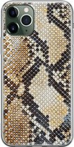 Casimoda® hoesje - Geschikt voor iPhone 11 Pro Max - Snake / Slangenprint bruin - Siliconen/TPU telefoonhoesje - Backcover - Slangenprint - Goudkleurig