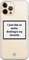 Casimoda® hoesje - Geschikt voor iPhone 12 Pro Max - Always Smiling - Siliconen/TPU telefoonhoesje - Backcover - Transparant - Wit