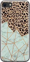 Casimoda® hoesje - Geschikt voor iPhone SE (2020) - Luipaard Marmer Mint - Siliconen/TPU telefoonhoesje - Backcover - Luipaardprint - Bruin