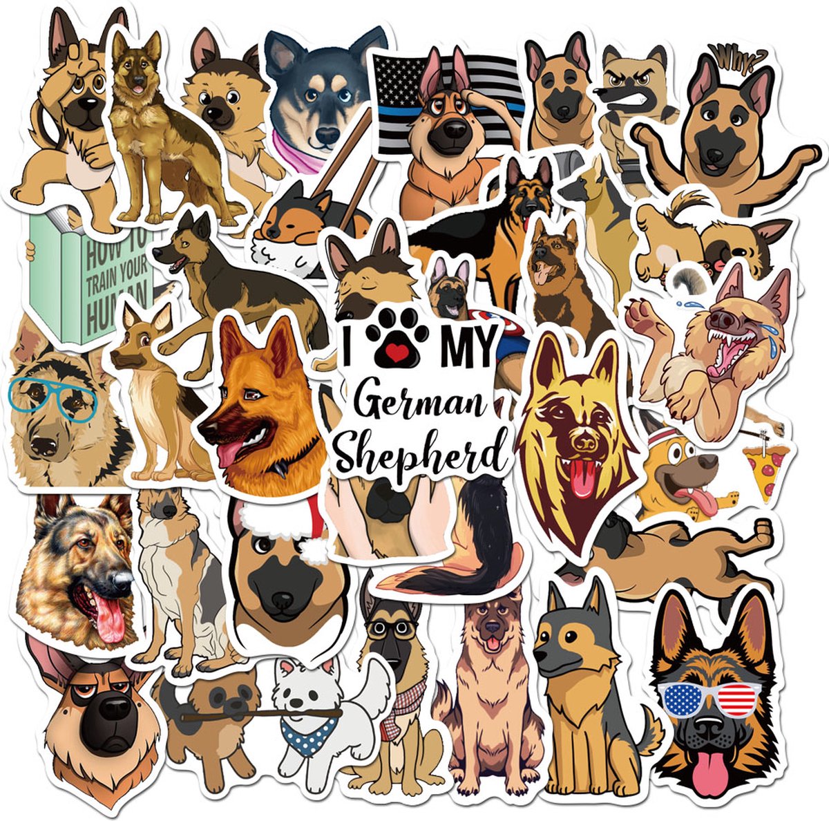 Duitse Herder Dieren Stickers - Honden - set 50 stuks - Laptop Stickers - Stickervellen