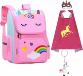 Unicorn Speelgoed - Schooltas meisje - Unicorn Cape + Masker- 3D sleutelhanger - Kinderrugzak - Rugtas meisje - Roze - 40 x 27 x 15 cm