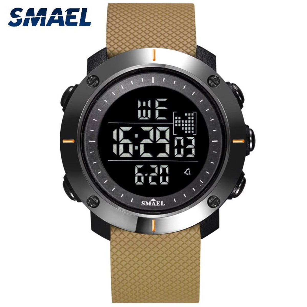 Digitaal Shockbestendig Horloge Zwart Bruin | Smael | Waterdicht 5ATM | Glow in dark | Mud Master | Mudmaster | Shock | Licht | Rubberen band | 1618 | Timer | Eyecatcher | Master | kado | Cadeau