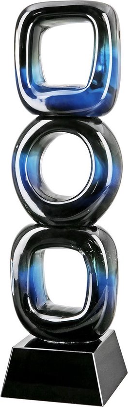 Modern glaskunst sculptuur in blauw en zwart glas - Paro - Glassart - 8 x 9 x 31 cm (LXBXH)
