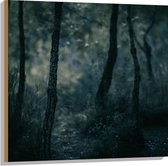 WallClassics - Hout - Dunne Takken in Donker Bos - 80x80 cm - 12 mm dik - Foto op Hout (Met Ophangsysteem)