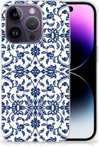 GSM Hoesje Geschikt voor iPhone 14 Pro Trendy Telefoonhoesjes Flower Blue