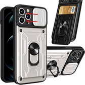 Hoesje Geschikt voor iPhone 13 Pro met pashouder / Ringhouder / lens bescherming – Wit