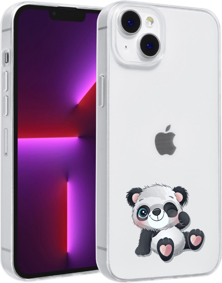 Apple Iphone 14 Plus transparant siliconen hoesje Pandabeertje knipoog *LET OP JUISTE MODEL*