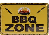 Wandbord – BBQ zone - Barbeque - Retro - Wanddecoratie – Reclame bord – Restaurant – Kroeg - Bar – Cafe - Horeca – Metal Sign – 20x30cm