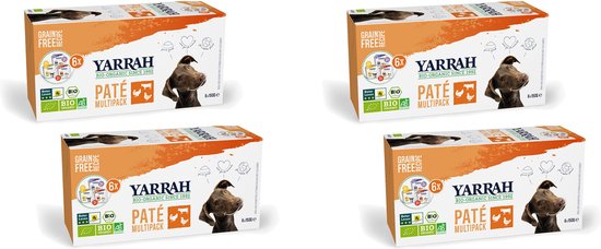 Yarrah Bio Hond Mult-Pack Alu Kuip - Kip, Kalkoen & Rund - Hondenvoer - 4 x (6 x 150 g)