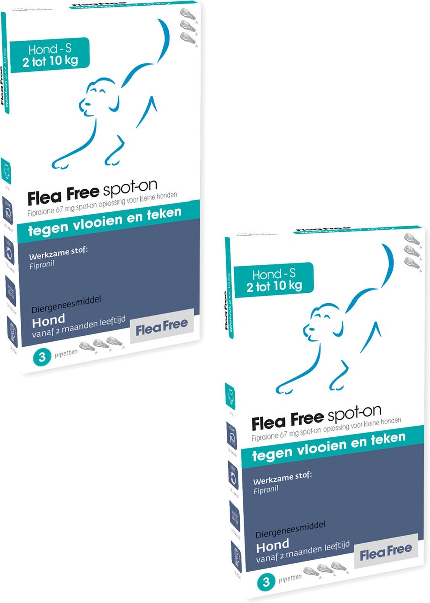 Flea Free Fipralone Spot-On Hond Small - Anti vlooien en tekenmiddel - 2 x 3 pip