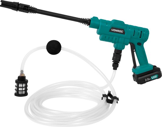 VONROC Accu drukreiniger 20V - 24bar - 198 l/h - Incl. 5m aanzuigslang, reinigingsmiddelenfles en regelbare spuitmond - Incl. 2x 2.0Ah Accu en Snellader van VONROC — afbeelding 2