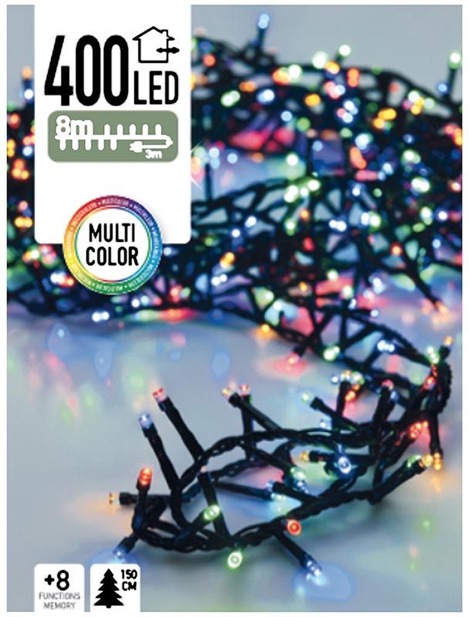 Oneiro’s luxe Cluster - 400 LED - 8 meter - multicolor - 8 functies + geheugen - kerst – clusterverlichting- feestdagen - winter - verlichting - binnen - buiten – sfeer