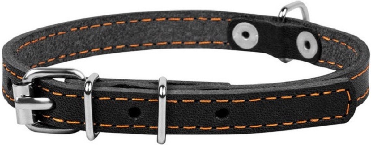 WAUDOG CoLLar Halsband / Hondenhalsband - Leder - Gestikt - Zwart - XS - Breedte: 12 mm - Nekomtrek: 24 - 32 cm (GELIEVE ALVORENS BESTELLEN OPMETEN)